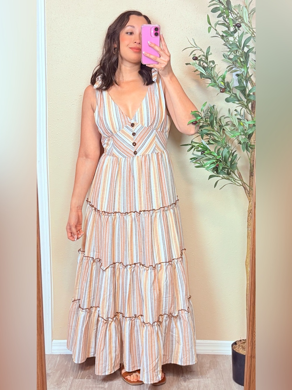 Striped Tiered Maxi Dress in Pastel Stripe
